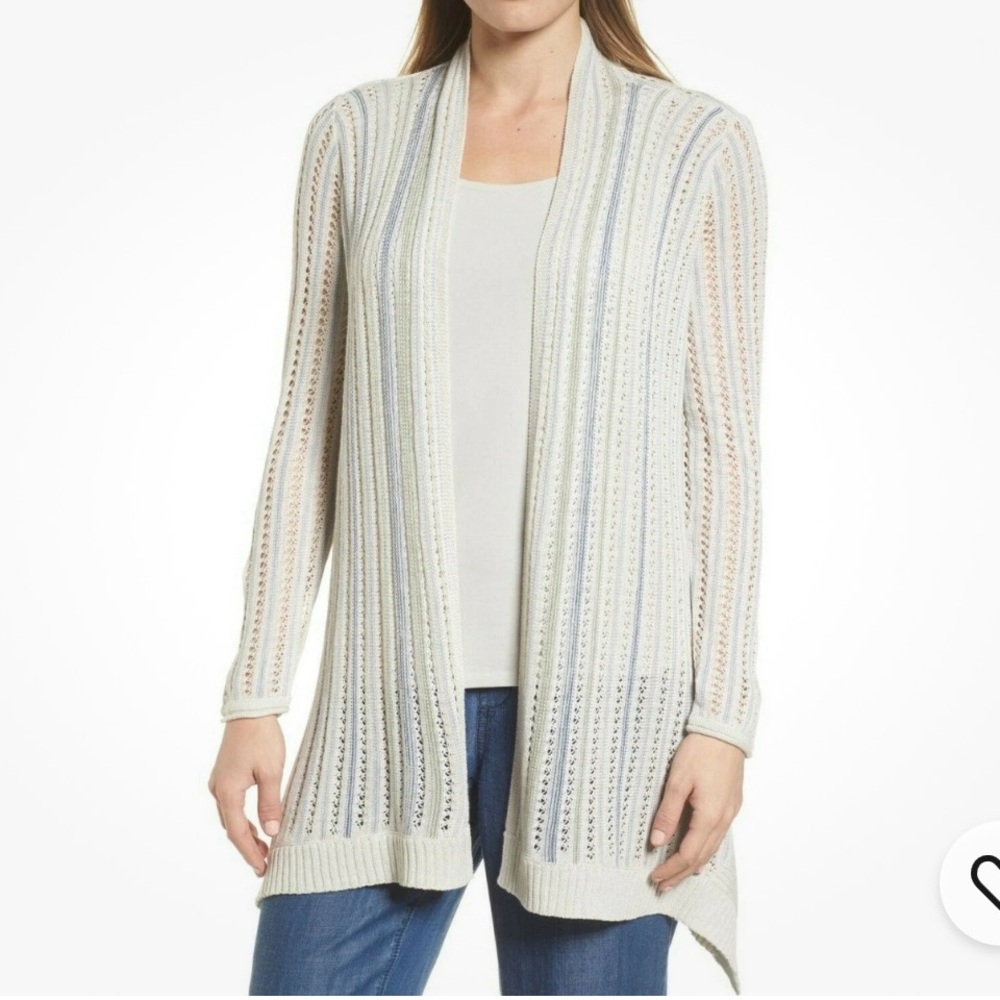NIC + ZOE Linen COURTYARD DRAPEY KNIT CARDIGAN SWEATER IN MULT size‎ 1X